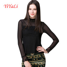 Long Sleeve New Style Black Lace Women T-Shirt/Blouse